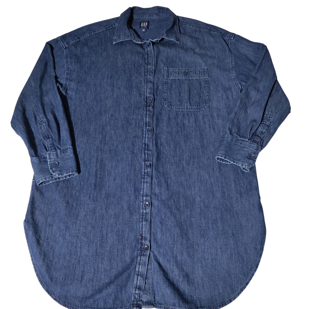 Gap Womens Medium Wash Denim Button Down Tunic Shirt Size M 100% Cotton